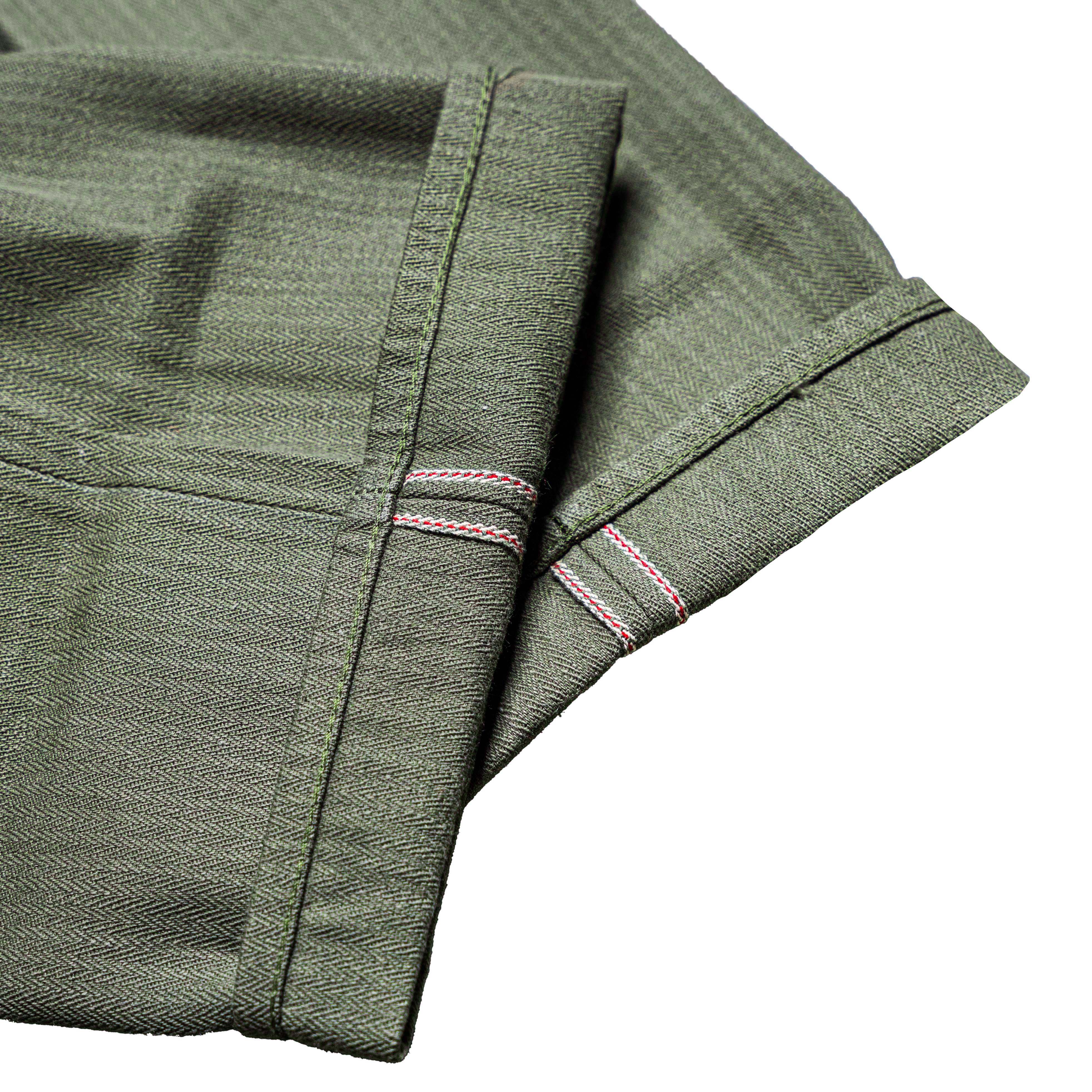 HAVEN CARPENTER PANTS 15.5oz Olive Green Herringbone Selvedge