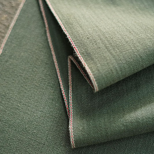 (Pre-order) HAVEN CARPENTER PANTS 15.5oz Olive Green Herringbone Selvedge